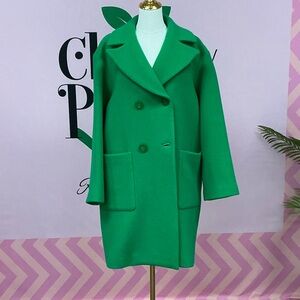 kate spade Bright Green Double-Breasted Wool Pea Coat